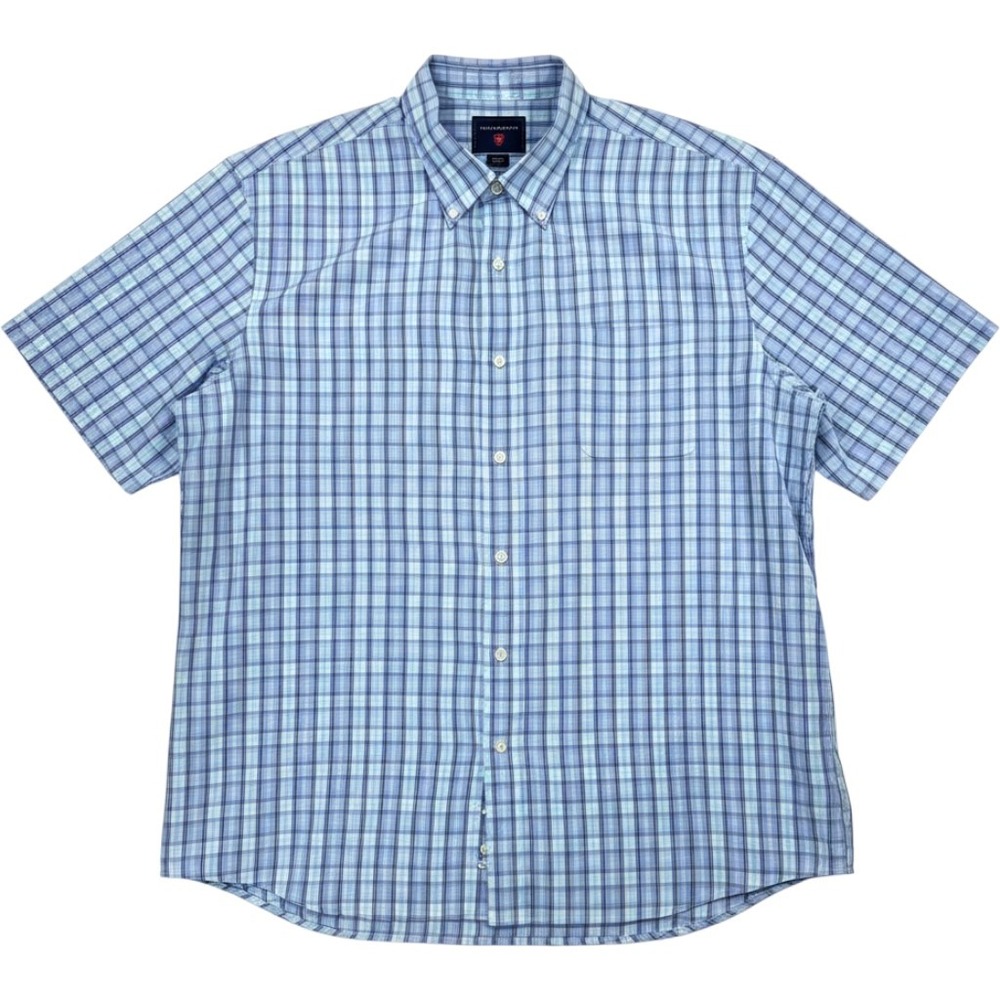 Saddlebred Easy Care Plaid Button Down Shirt Mens XXL Blue Short Sleeve RN 31104